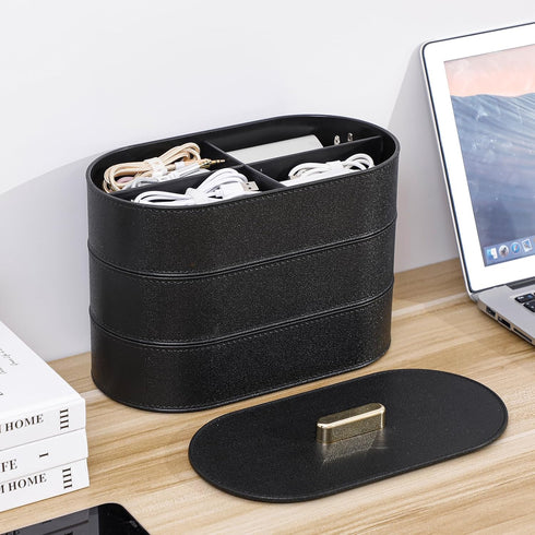 Yesesion Large Cord Organizer with Lid, Plastic Cable Management Box with 20pcs Wire Ties for Desk Drawer, Home Office Supplies, Electronics, Clip...