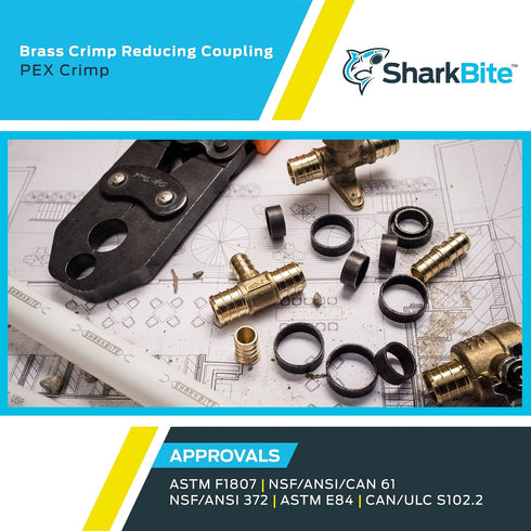 SharkBite 3/8 Inch x 1/2 Inch Crimp Reducing Coupling, Pack of 25, Brass Plumbing Fitting, PEX Pipe, PE-RT, UC009LF...