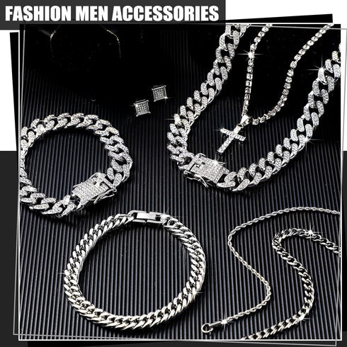 Yinkin 6 Pcs Tennis Necklaces Diamond Chain for Woman Men Link Chain Jewelry Set with Rhinestone Necklace Bracelet Earrings...
