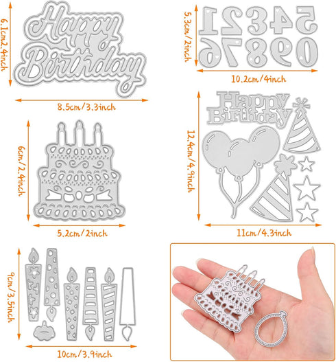 30 Pieces Dies Cut, Metal Happy Birthday Cake Cutting Dies Happy Birthday Balloons Cake Stencils Cutting Dies for Birthday Party Card Making Ballo...