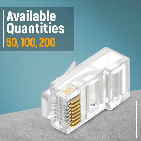 GTZ 100-Pack RJ45 Cat6 Pass Through Connectors - EZ to Crimp Modular Plug for Solid or Stranded UTP Network Cable - Male Ethernet Connector End...