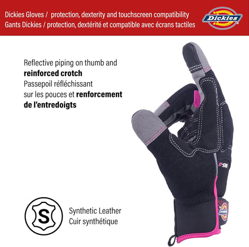 Dickies Heavy Duty Synthetic Leather Work Gloves Women, Touchscreen Compatible | Mechanic, Gardening Gloves, Black/Pink, Large...