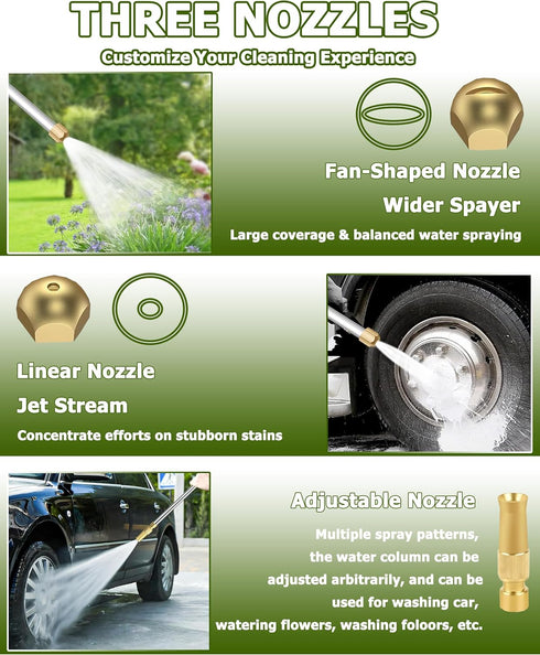 High Pressure Power Washer Gun, Portable Car Cleaner Gun Sprayer Wand with Flexible Hose Nozzle, Garden Hose End, 3 Hose Nozzles for Cleaning Gard...