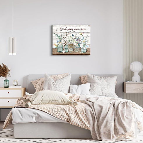 Bathroom Decor Wall Art Farmhouse Botanical Flowers Country Pictures Wall Decor God Says You Are Rustic Floral Canvas Prints Painting Modern Home ...