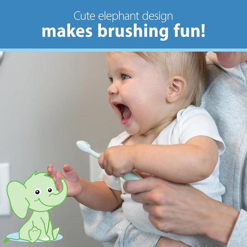 Dr. Brown's Infant-to-Toddler Training Toothbrush Set, Mint Elephant with Fluoride-Free Strawberry Baby Toothpaste, 0-3 Years...
