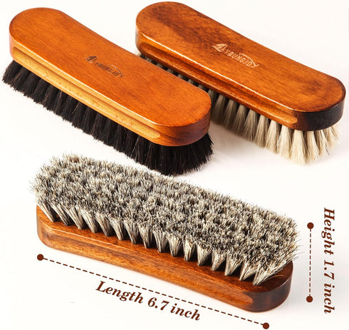 3 Pcs Horsehair Shoe Brush Kit Polishing Daubers Applicators Leather Care Brushes Shine Cleaning Brush(Shoe Brush Set C)...