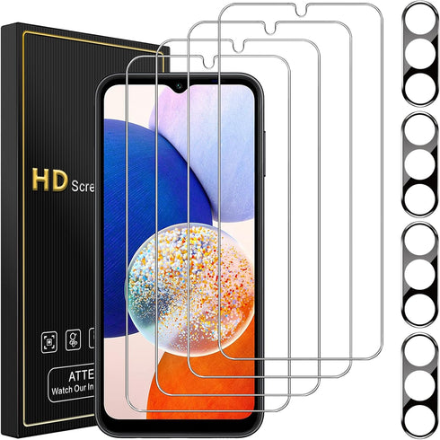 4 Pack Screen Protector for Samsung Galaxy A14 5G with 4 Pack Camera Lens Protector, Full Coverage Tempered Glass Film Anti-Fingerprint Case Frien...