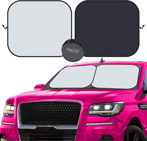 kinder Fluff Patented Windshield Sun Shade for Cars - The Only Certified Car Window Shades Blocking 99.9% UVR - Automotive Sunshades for Cars, SUV...