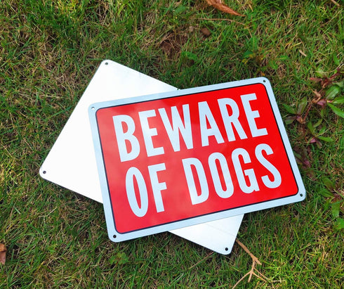 Beware of Dog Sign, Metal Warning the Dogs Signs for Fence Gate, 2 Pack 10 x 7 inches, for Indoor and Outdoor Use, No Fade Aluminum Weatherproof L...