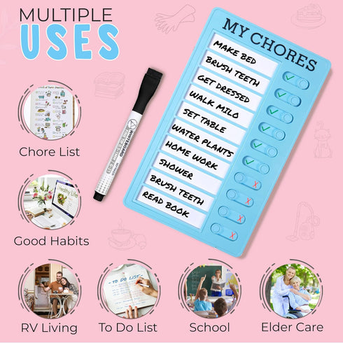 Dry Erase Chore Chart Set (2 Pcs) | Chore Chart for Kids, Dry Erase Board for Kids & Chore Chart for Adults (Blue & Pink)...