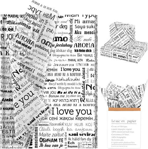 100Sheets 20 * 14 Inches I Love You Printed Tissue Paper for Gift Bags Different Languages of I Love You Romantic Words Tissue Paper for Gift Wrap...