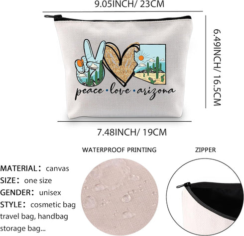 Arizona Makeup Bag Arizona Souvenir Gift Arizona Lover Gift AZ Travel Gift Vacation Gift AZ Cosmetic Bag Peace Love Arizona (Peace Love Arizona)...