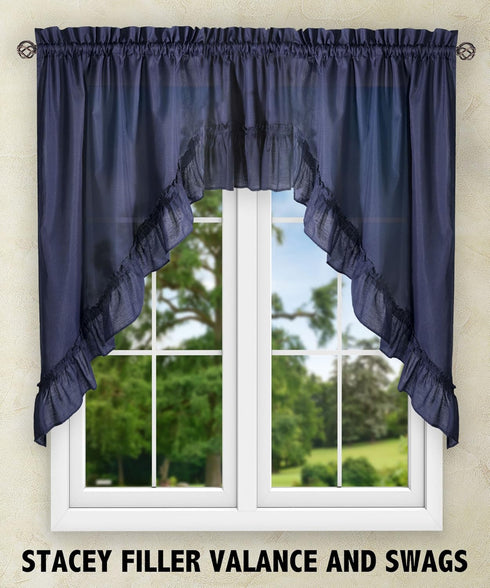 Ellis Curtain Stacey Sheer Balloon Valance, 60" x 15", Navy...