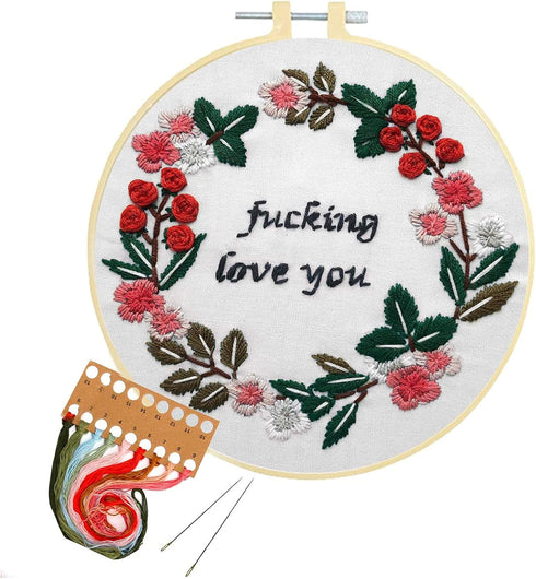 Nuberlic Embroidery Starter Kit Cross Stitch for Adults Beginner Printed Embroidery Starters Kits with Pattern for Kids Crafts Embroidery Hoops Fl...