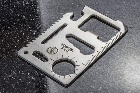 SE 11-Function Stainless Steel Survival Pocket Tool - Compact, Credit Card-Sized Multi-Tool with Leatherette Case - Ideal for Camping, Hiking, and...