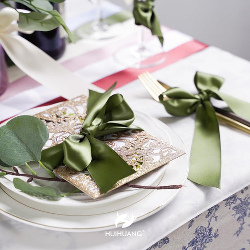 HUIHUANG 1-1/2 inch Double Face Satin Ribbon, Polyester Moss Green Ribbon 50 Yards Per Roll for Gift Wrapping Bows Making Floral Bouquet Wedding I...
