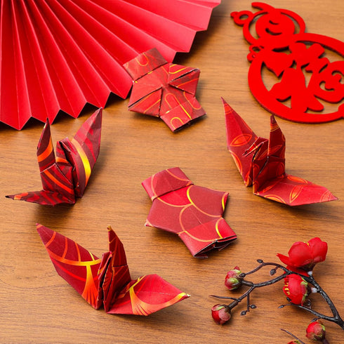 Whaline 10 Designs Chinese New Year Pattern Paper Pack 20 Sheet Red Gold Scrapbook Specialty Paper Double-Sided Collection Decorative Craft Paper ...