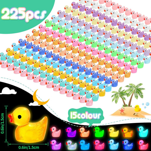 225 Pcs Luminous Mini Resin Ducks Bulk 15 Colors Tiny Duck Glow in The Dark for Garden Micro Landscape Dollhouse Aquarium Potted Ornament Charms B...