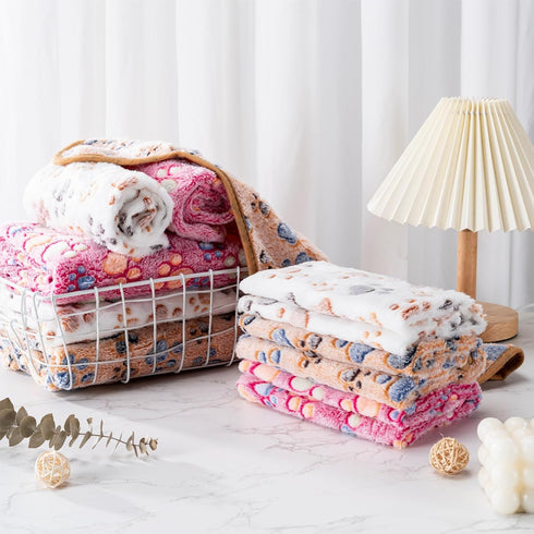 1 Pack 3 Blankets Super Soft Fluffy Premium Fleece Pet Blanket Flannel Paw Printed Throw for Dog Puppy Cat (Small 23x16'', Brown, Pink, White)...