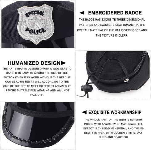 2 Pieces Pet Police Costume Accessory Set Pet Dog Cat Police Hat with Pet Necktie Pet Police Dress Up Kit for Halloween Christmas Cosplay Role Pla...