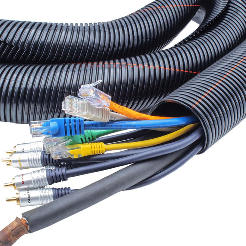 Electriduct 3/8" UV Rated Flame Retardant Wire Loom Black Nylon Split Tubing Cable Hose - 25 Feet...