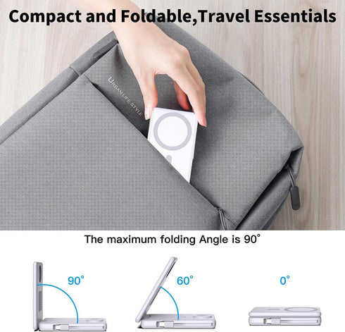 Wireless Charger for Magsafe Charger 5000mAh Power Bank, 3 in 1 Portable Magnetic Charger Stand for iPhone 15/14/13/12 Pro Max/iWatch 9 8, Foldabl...