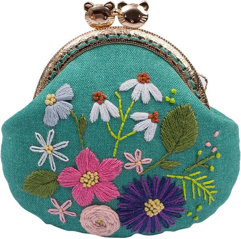 MIAO JIN 2 sets Stamped Embroidery Coin Purse Kits for Beginners Handmade DIY Embroidered Clutch Starter Kit with All Supplies Tools Bamboo Embroi...