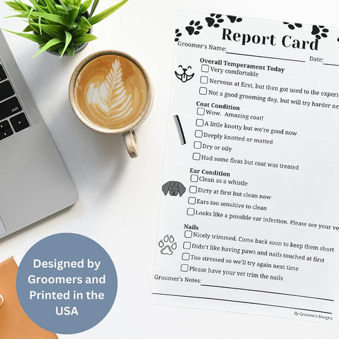 Dog Grooming Report Cards (Pad of 100, 5.5 X 8.5 Inches) Pet groomers report card for grooming salon...