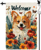 Welcome Cute Happy Corgi Amidst Flowers with Butterflies Illustrative Style Spring Summer Garden Flag Vertical Double Sided Garden Flag Seasonal R...