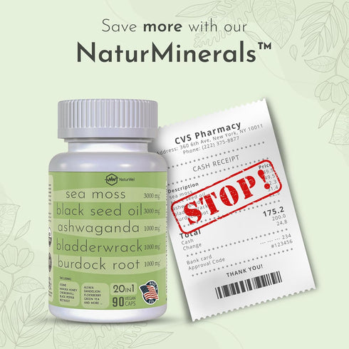 Black Seed Oil 3000mg Sea Moss 3000mg Ashwagandha 1000mg Turmeric 1000mg Burdock 1000mg Bladderwrack 1000mg & Elderberry Manuka Chlorophyll Dandel...
