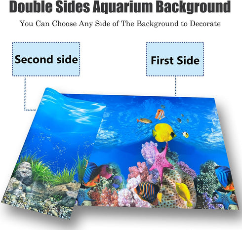 Aquarium Background Poster Water Plants 3D Coral Fish Tank Background Picture Double Sides Fish Tank Stickers 10 20 Gallon Tank 16"x 33"...