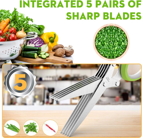 Herb Scissors Set - Updated 2025 Cool Kitchen Gadgets for Cutting Fresh Garden Herbs - Herb Cutter Shears with 5 Blades and Cover, Sharp and Anti-...