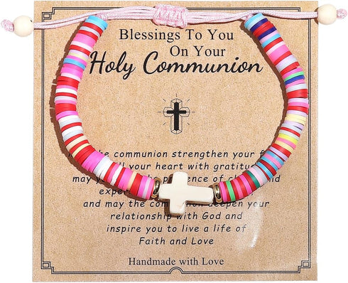 Cross Bracelets Polymer Clay Christian Baptism First Communion Gifts Bracelet for Women Confirmation Gifts Religious Catholic Christian Jewelry...