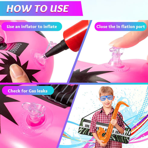 10 Pack Inflatable Rock Star Toy Set,Inflatable Instruments Party Props,Inflatable Guitar Boom Box Keyboard Piano Saxophone Party Favors for Theme...