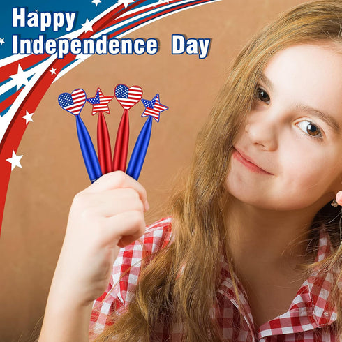 28 Pieces American Flag Pens Independence Day Pens Patriotic Day Ballpoint Pens USA Stars Retractable Pens 1.0 mm Black Ink Ballpoint Pens Heart P...