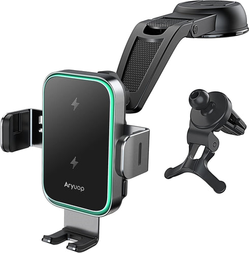 15W Fast Wireless Car Charger Mount Dual Coil - Auto Alignment Clamping Wireless Car Phone Charger, Dashboard Windshield Wireless Charging Car Hol...