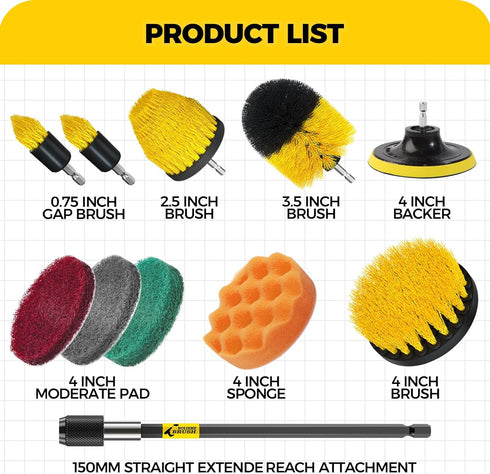Holikme 11 Piece Drill Brush Attachment Set Scouring Pads Power Scrubber Brush Scrub Pads for Bathroom Surfaces, Floor, Tub, Shower, Grout, Tile, ...