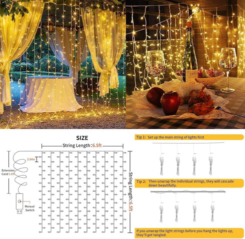 suddus Curtain Lights for Bedroom, 200 Led Hanging String Light Outdoor, Fairy Curtain Lights Indoor for Christmas, Dorm, Wall, Backdrop, Window, ...