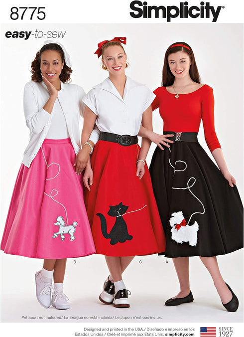 Simplicity 8775 Women's 1950's Vintage Rockabilly Poodle Skirt Sewing Pattern, Sizes 6-12...