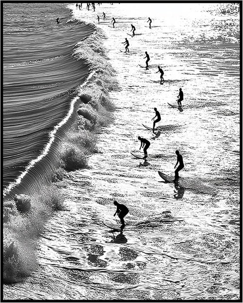 Posterizer 1 pcs-black and white vintage photo style art-surfing at the beach 3-Coastal & Nautical Art-Photography Art-Gift for Nature, Surfers an...