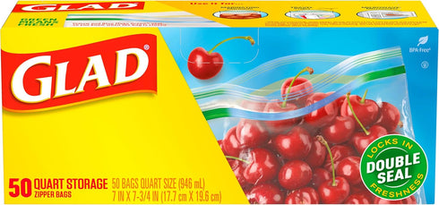 Glad Zipper Food Storage Plastic Bags - Quart - 50 Count (Packaging May Vary)...