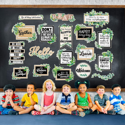 26 Pieces Eucalyptus Classroom Bulletin Board Set Classroom Positive Sayings Accents Inspirational Cutouts Motivational Gallery Signs for Back to ...