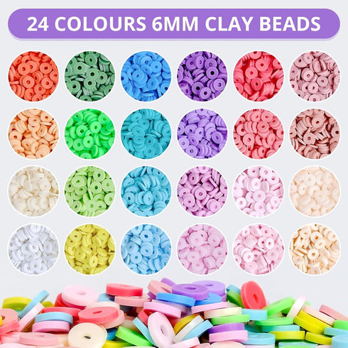 TEXGIZRLY Clay Bead Bracelet Kit, Clay Beads for Bracelet Jewelry Making, 24 Colors Clay Bead Kit with Letter Beads for Girls Adults DIY Craft, Fl...