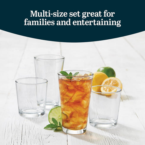 Libbey Flare Tumbler and Rocks Glasses Set, Stylish Lead-Free Drinking Glasses Set of 16, Versatile Dishwasher Safe Kitchen Glassware Set for Part...