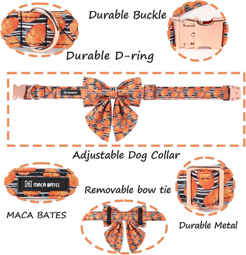 Maca Bates Halloween Pumpkin Dog Collar with Bow Bowtie for Dogs Sailor Bow Tie Adjustable Breakaway Cute Collars Accessories Fall Gift for Small ...