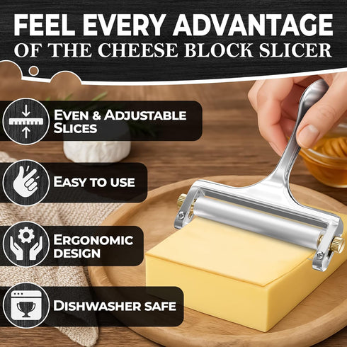 Cheese Slicer Wire - Sharp & Strong Stainless Steel Cheese Cutter Handheld with 2 Extra Wires, Slice Tickness Adjuster, Comfortable Handle & Dishw...
