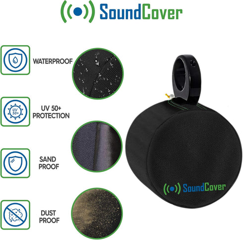 Two Large Black Heavy Duty Marine Wakeboard Tower Pod Speaker Covers for Large Round Boat Speakers - Cover Dimensions: Height 14" x Width 14" x De...