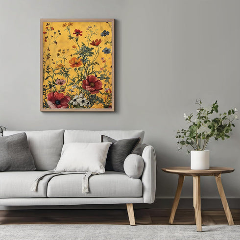 Posterizer 1 pcs-wild flowers with yellow background-Floral & Botanical Art-Abstract & Modern Art-Decor for Home & Office- UNFRAMED Wall Art...