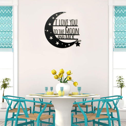 Ripeng I Love You Back Wall Art Moon Metal Decorations Hanging Sign with Quote Silhouette Wall Art for Home Bedroom Living Room Bathroom Kitchen O...