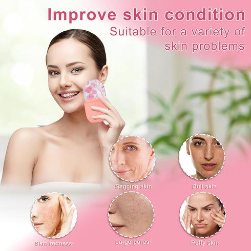 Ice Roller for Face Women, Silicone Facial Ice Roller and Gua Sha Set, Massage Cube and Face Ice Mold for Brighten Lubricate Shrink Pores (Pink)...